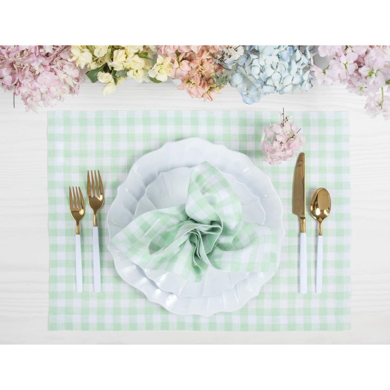 سولينو هوم Solino Home Gingham Check Linen Fadingles مجموعة من 4 - 100 ٪ من الكتان النقي Celadon المناديل المنقوقة 20 × 20 بوصة - مناديل عشاء قابلة للغسل للآلة لعيد الفصح الربيع - Image 2
