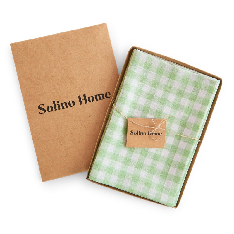 سولينو هوم Solino Home Gingham Check Linen Fadingles مجموعة من 4 - 100 ٪ من الكتان النقي Celadon المناديل المنقوقة 20 × 20 بوصة - مناديل عشاء قابلة للغسل للآلة لعيد الفصح الربيع - Image 5