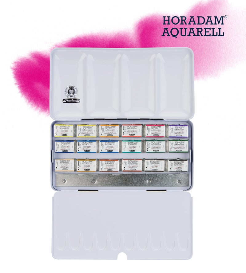 Schmincke - HORADAM® AQUARELL color box with 18 finest watercolors, 74318097, metal box, painting set, 18 x 1/1 pans, space for 6 x 1/1 or 12 x 1/2 pans - Image 3