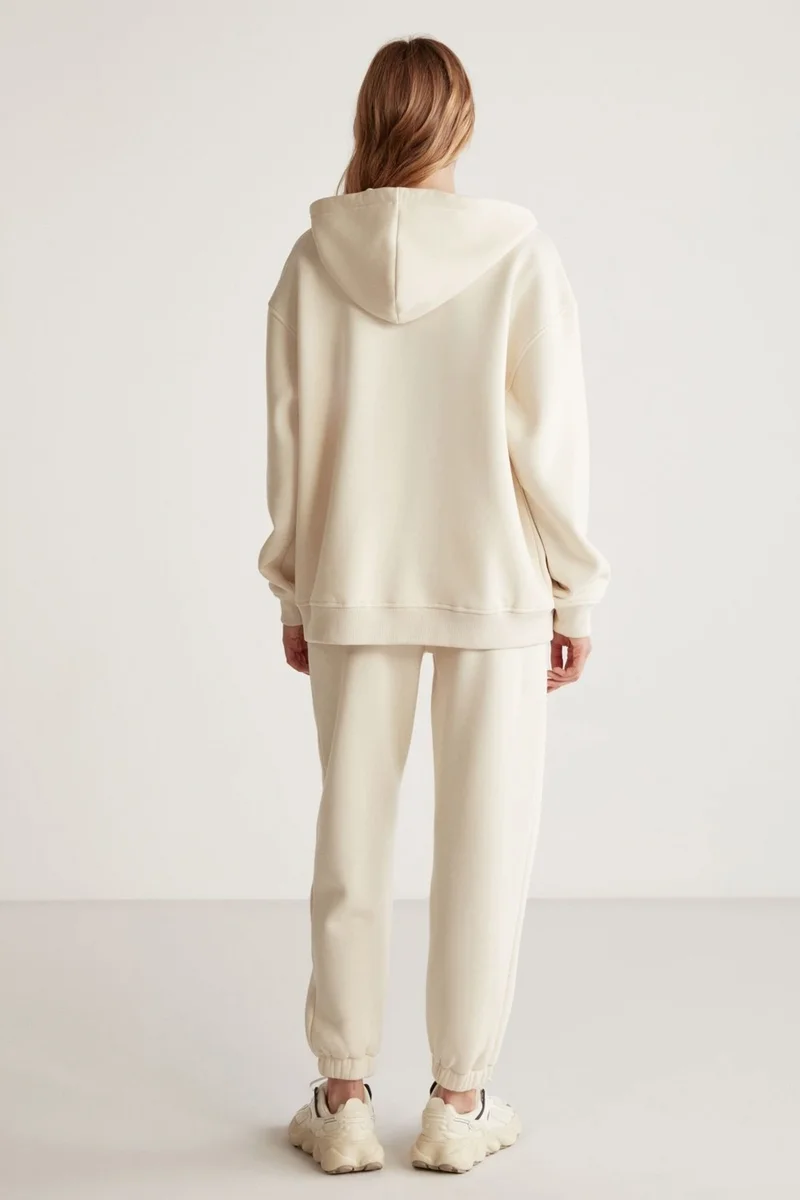 GRIMELANGE Ametis Women's Knitted Oversize Hooded Zippered Summer Detailed Vanilla Sweatshirt