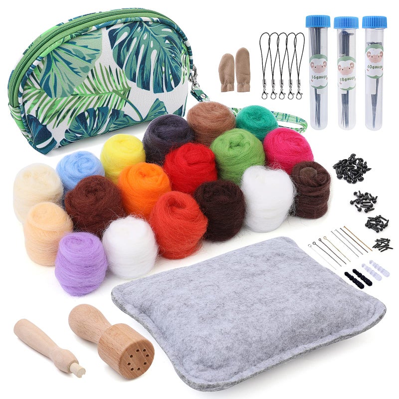 IMZAY Needle Felting Kit Needle Felting Starter Kit with Exquisite Green Storage Bag Wool Roving 18 Colors Set Needle Felting Tools Kit Wool Felt Tools for Felted Animal Needle Felting Supplies