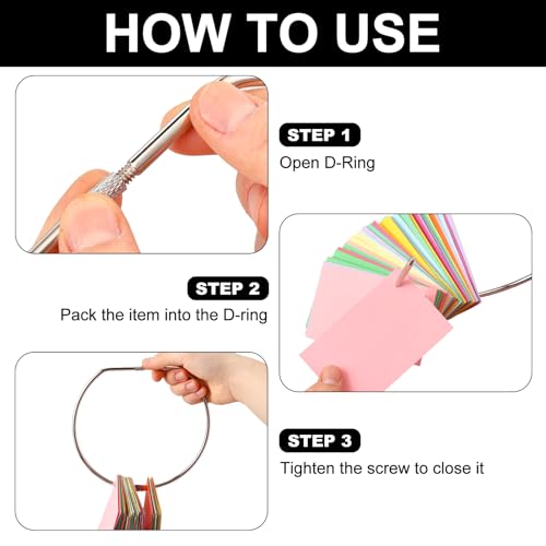 Dunzoom 8 Pcs Loose Leaf Binder Book Rings D-Shaped Binder Rings Large Nickel Plated Steel Book Keychain Key Washi Tape Organizer for Home Office Cards Receipts Photos Files DIY Craft Supplie (5 Inch) - Image 3