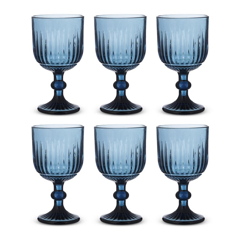 Goblet set, 6 pieces,Medium Size, Ribbed design, High quality Glass - Blue - Image 2