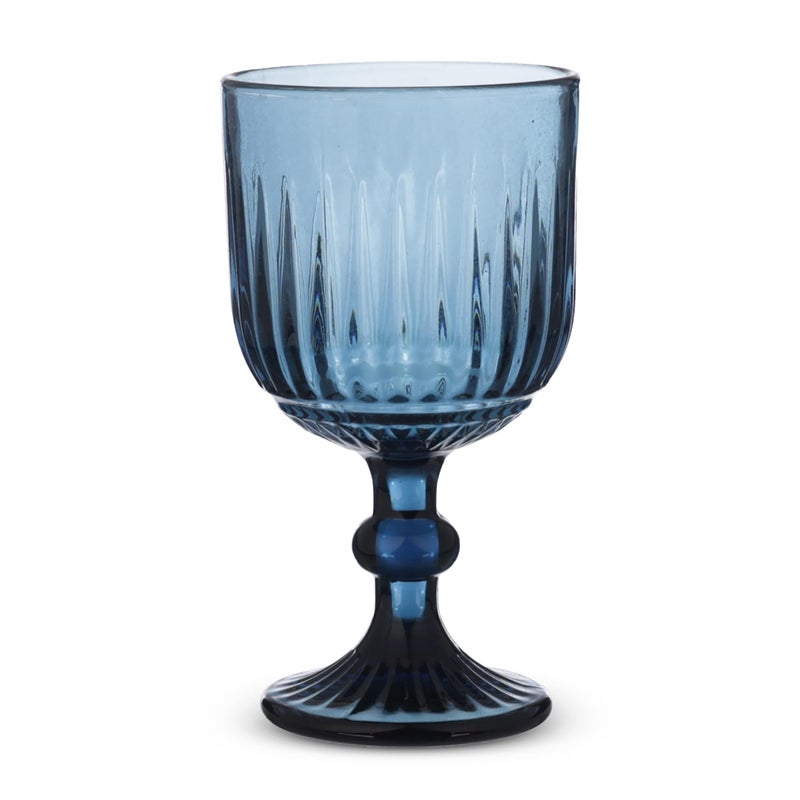 Goblet set, 6 pieces,Medium Size, Ribbed design, High quality Glass - Blue - Image 1