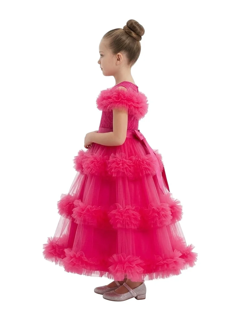 Bidani Girls Hot Pink Tiered Tulle Ball Gown