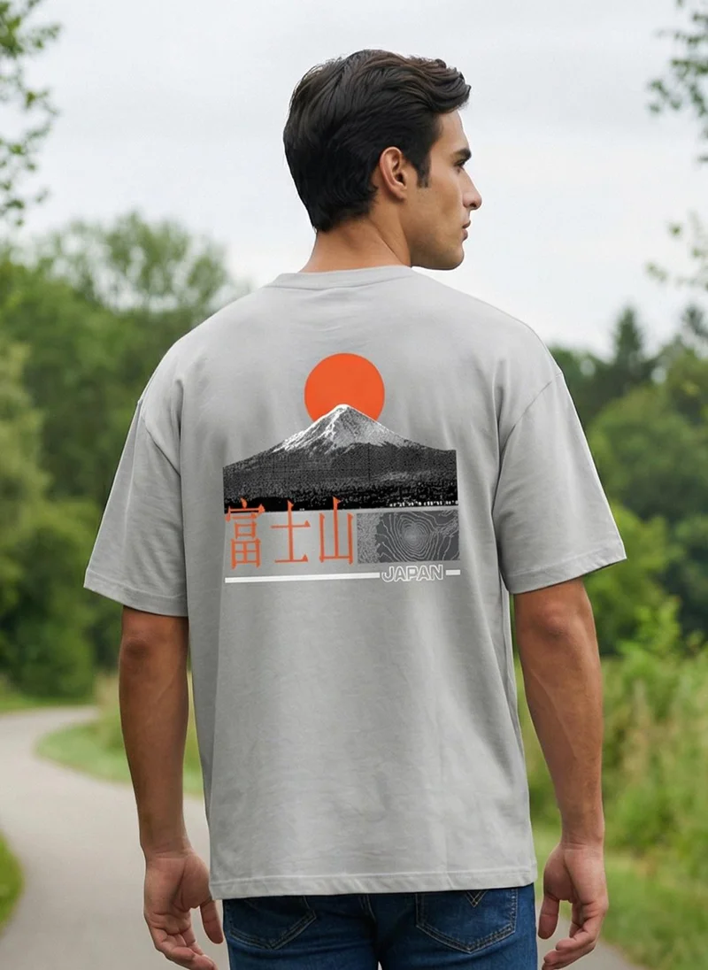 Nobero Grey Melange Men Oversized Graphic Printed T-shirt for Men | Best Price UAE