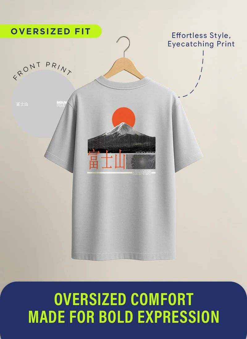 Nobero Grey Melange Men Oversized Graphic Printed T-shirt for Men | Best Price UAE