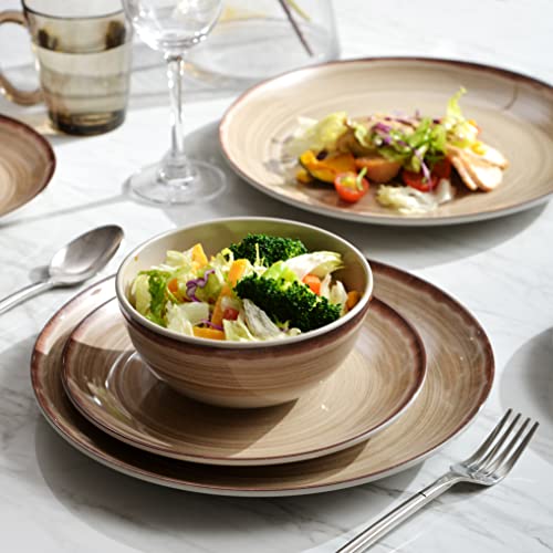 Hesinco Melamine Dinnerware Sets, Dinnerware Sets for 4, 12Pcs Plates And Bowls Sets, Lightweight and Unbreakable Dish Set for Camping, Picnic,RV, Dishwasher Safe,BPA Free（Brown） - Image 2