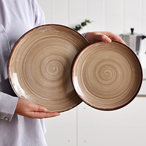 Hesinco Melamine Dinnerware Sets, Dinnerware Sets for 4, 12Pcs Plates And Bowls Sets, Lightweight and Unbreakable Dish Set for Camping, Picnic,RV, Dishwasher Safe,BPA Free（Brown） - Image 4