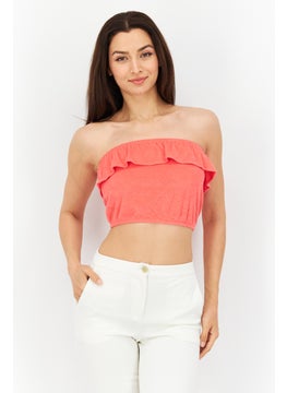 Bar III Women Straight Across Sleeveless Textured Crop Top, Watermelon Red  - Image 1