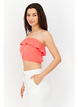 Bar III Women Straight Across Sleeveless Textured Crop Top, Watermelon Red  - Image 2