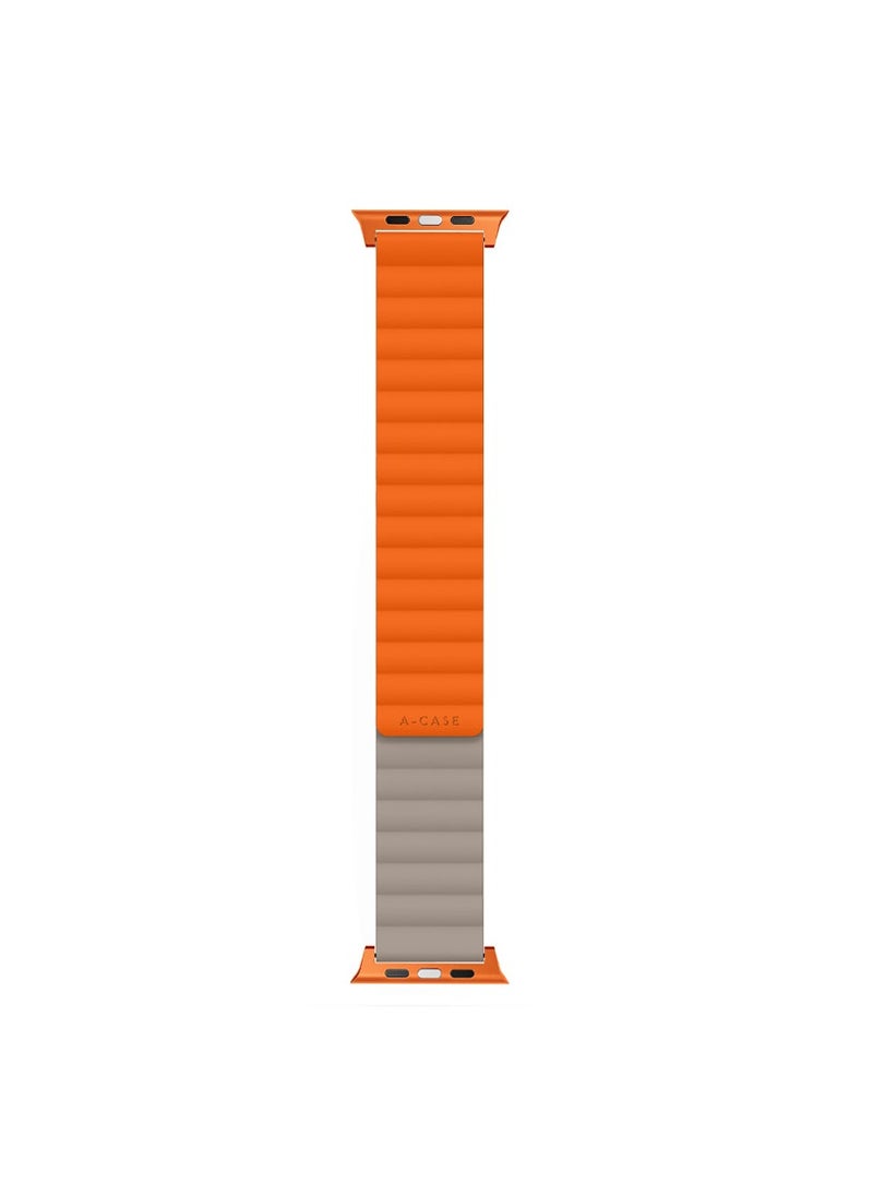 A-CASE - INVIX Reversible Magnetic Silicone Strap for Apple Watch 42/44/45/49MM - Ultra-Soft, Waterproof, Adjustable with Stainless Steel Connectors - Comfortable & Stylish - Orange/taupe - Image 1