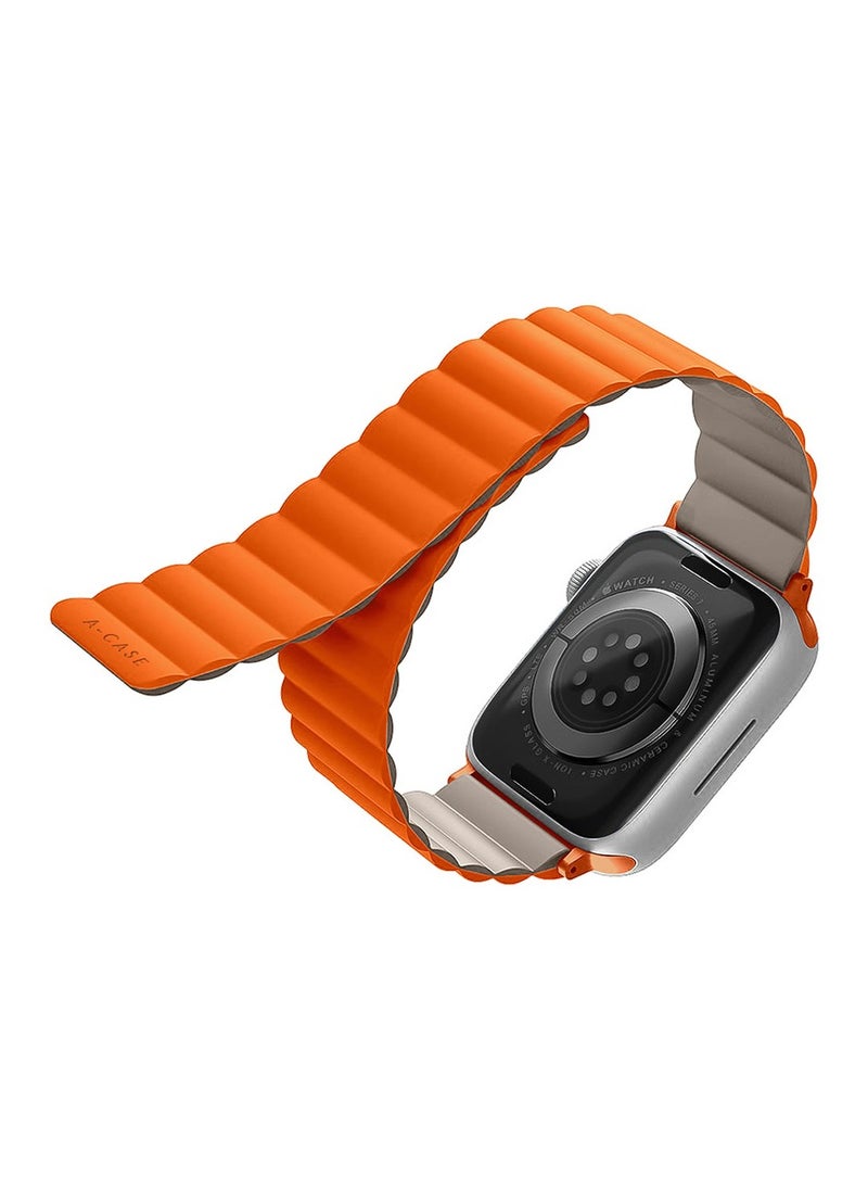 A-CASE - INVIX Reversible Magnetic Silicone Strap for Apple Watch 42/44/45/49MM - Ultra-Soft, Waterproof, Adjustable with Stainless Steel Connectors - Comfortable & Stylish - Orange/taupe - Image 1
