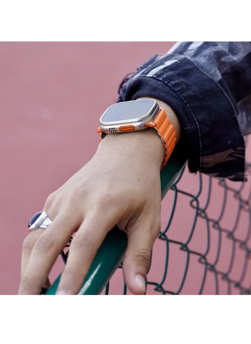A-CASE - INVIX Reversible Magnetic Silicone Strap for Apple Watch 42/44/45/49MM - Ultra-Soft, Waterproof, Adjustable with Stainless Steel Connectors - Comfortable & Stylish - Orange/taupe - Image 1