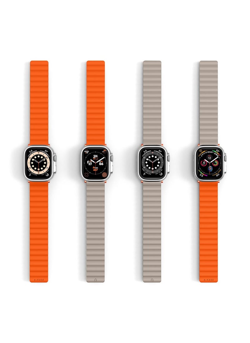A-CASE - INVIX Reversible Magnetic Silicone Strap for Apple Watch 42/44/45/49MM - Ultra-Soft, Waterproof, Adjustable with Stainless Steel Connectors - Comfortable & Stylish - Orange/taupe - Image 1