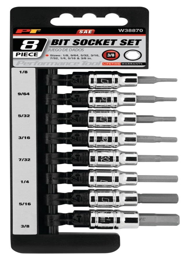 بيرفورمانس تول مجموعة رؤوس المقابس السداسية SAE W38870 من Performance Tool، مكونة من 8 قطع، مقاس 3/8 بوصة، 1/8 بوصة، 9/64 بوصة، 5/32 بوصة، 3/16 بوصة، 7/32 بوصة، 1/4 بوصة، 5/16 بوصة، 3/8 بوصة، لون أسود - Image 5