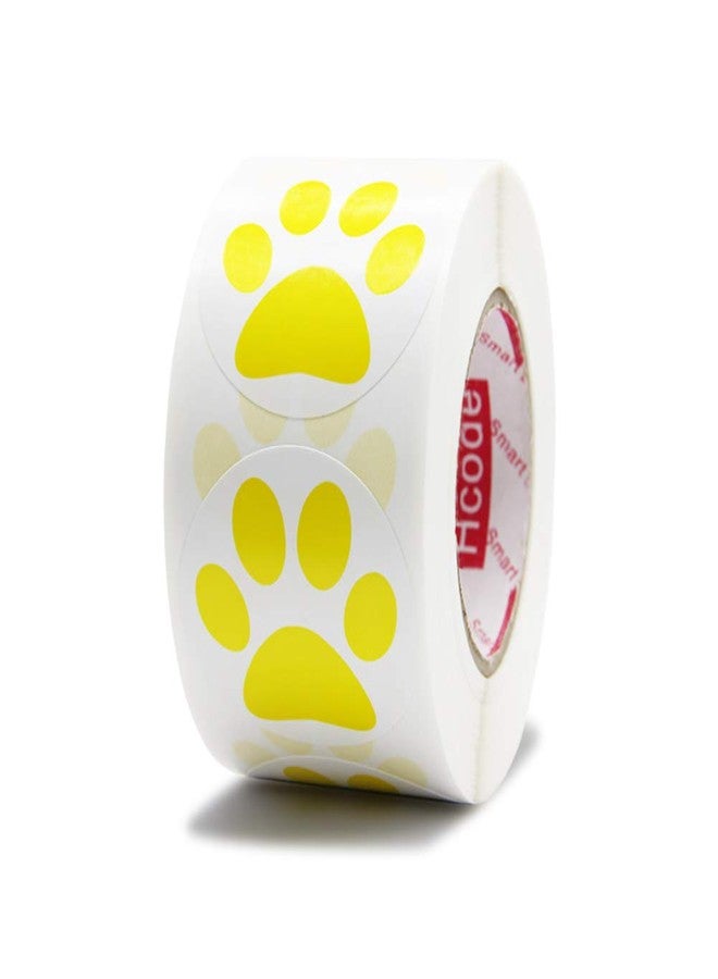 Hcode 1.5" Round Yellow Bear Paw Print Stickers Dog Puppy Paw Stickers 500 Pieces per Roll (1 roll, Yellow) - Image 1
