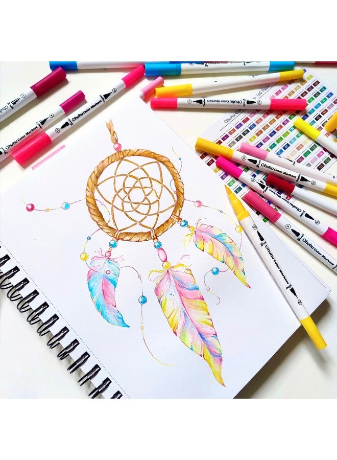 Ohuhu Brush Pen 160 Colors Water-based Sketch Pen Set No Bleeding Dual Tips Fineliner & Brush Drawing Pens with Carrying Case Art Marker for Kids Adults Adults Calligraphy Journal - Maui - White - Image 5