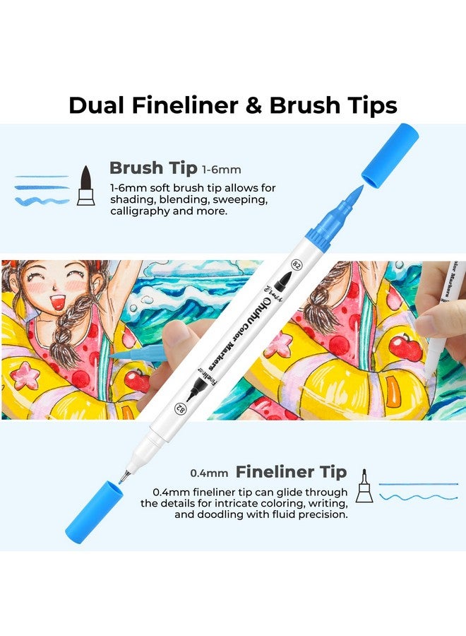 Ohuhu Brush Pen 160 Colors Water-based Sketch Pen Set No Bleeding Dual Tips Fineliner & Brush Drawing Pens with Carrying Case Art Marker for Kids Adults Adults Calligraphy Journal - Maui - White - Image 3