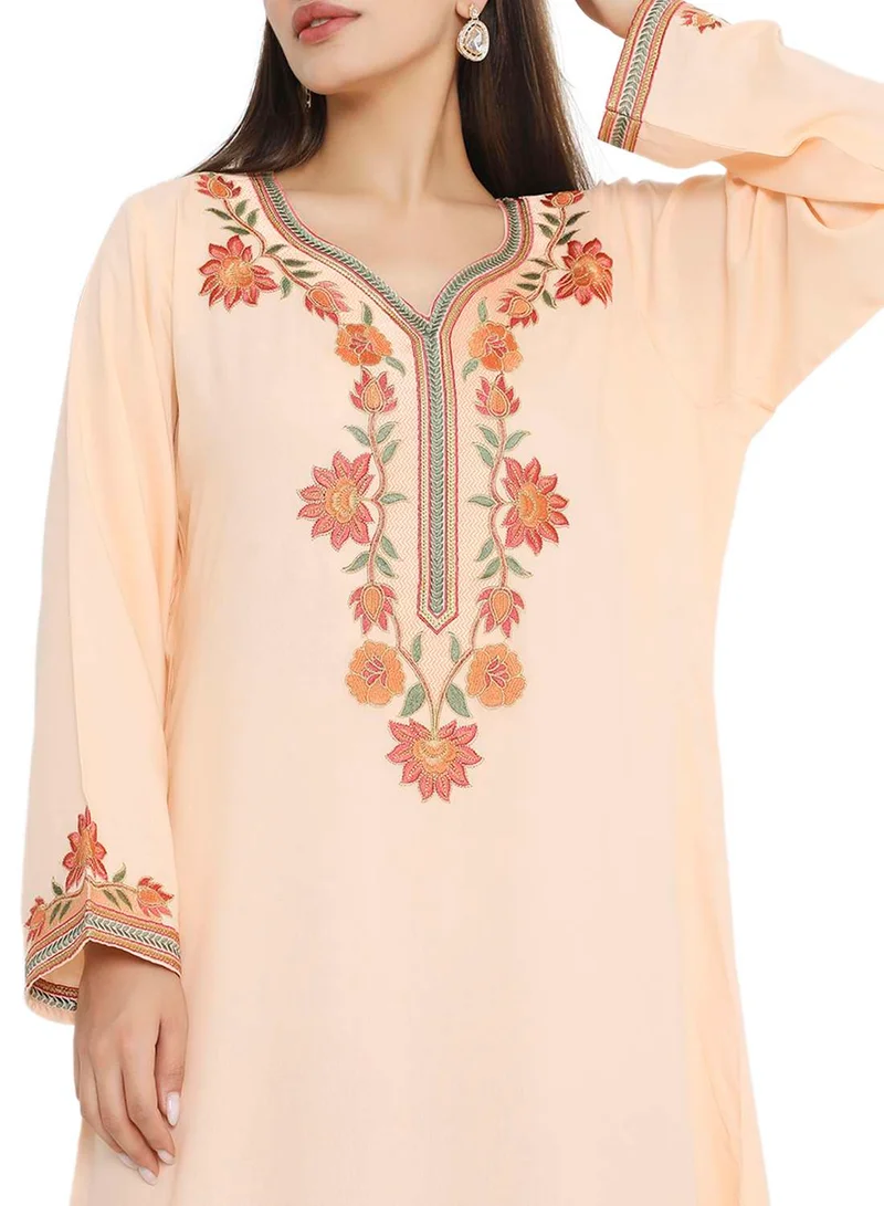 HANA & SARA PURE MUSLIN SILK COTTON WITH UNIQUE THREAD EMBROIDERY ARABIC KAFTAN JALABIYA DRESS