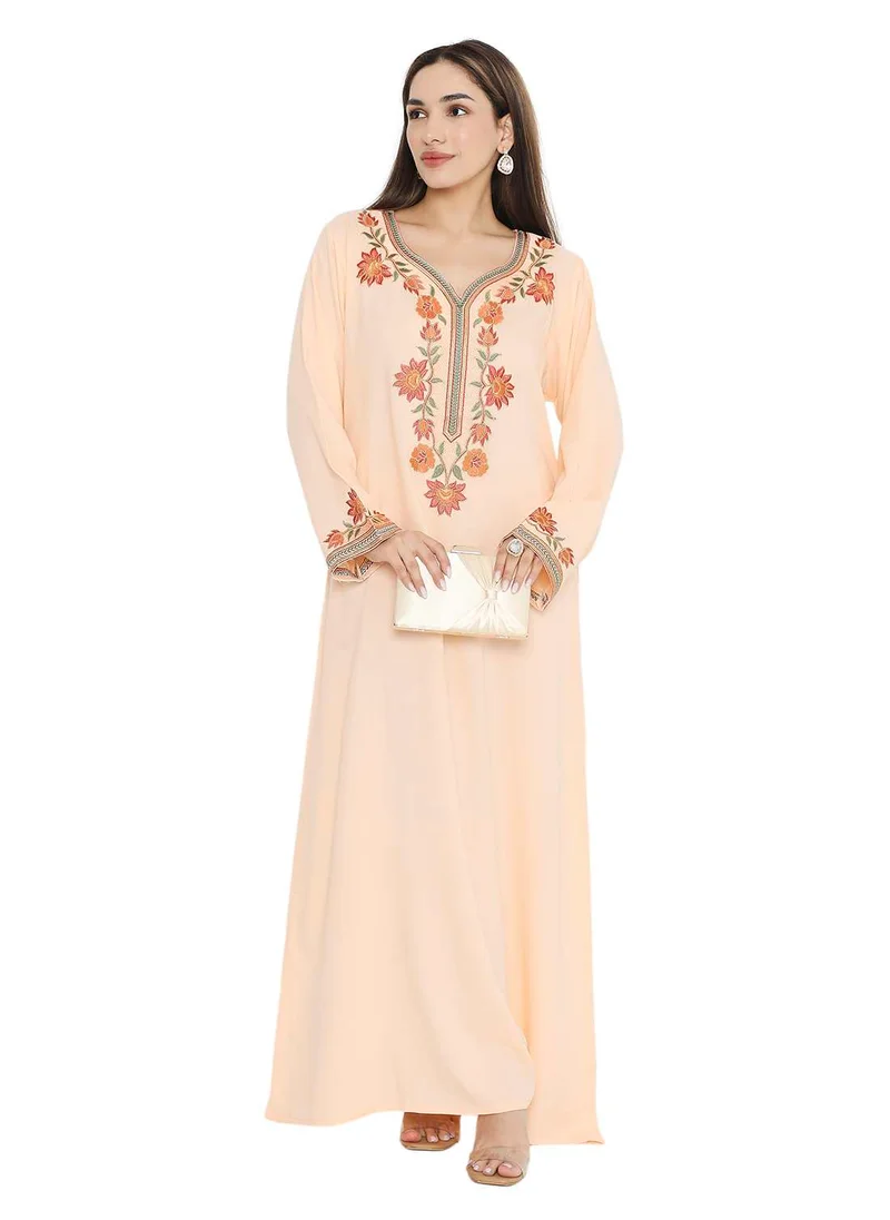 HANA & SARA PURE MUSLIN SILK COTTON WITH UNIQUE THREAD EMBROIDERY ARABIC KAFTAN JALABIYA DRESS