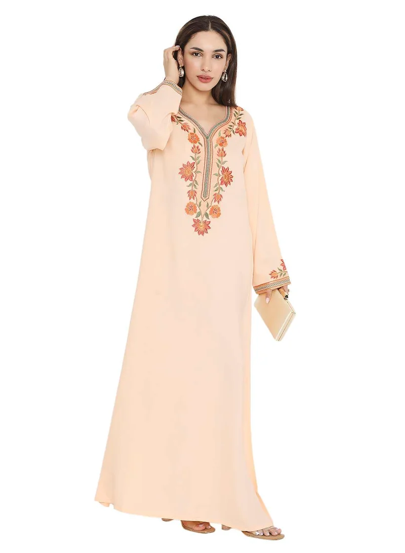 HANA & SARA PURE MUSLIN SILK COTTON WITH UNIQUE THREAD EMBROIDERY ARABIC KAFTAN JALABIYA DRESS