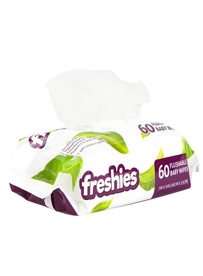 Freshies مناديل مبللة قابلة للشطف للأطفال - 7" × 5" (عبوة من 60) - مثالية للأطفال والرضع - Image 2