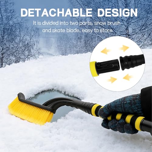 Hbxdeco 26" Snow Brush & Ice Scraper for Car Windshield Window, 2-in-1 Detachable Snow Removal Scraper, Scratch Free Snow Removal Tool with Ergonomic Foam Grip, Winter Car Accessories (Yellow) - Image 4