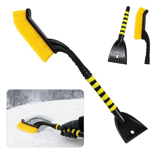 Hbxdeco 26" Snow Brush & Ice Scraper for Car Windshield Window, 2-in-1 Detachable Snow Removal Scraper, Scratch Free Snow Removal Tool with Ergonomic Foam Grip, Winter Car Accessories (Yellow) - Image 1