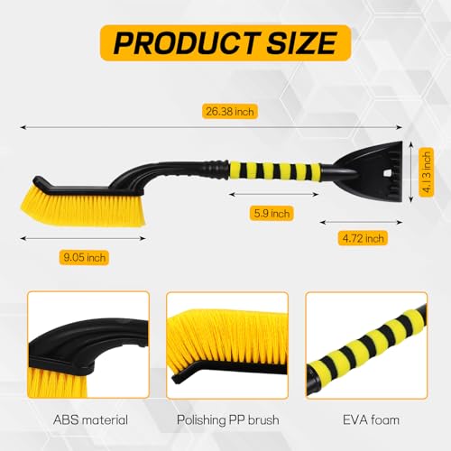 Hbxdeco 26" Snow Brush & Ice Scraper for Car Windshield Window, 2-in-1 Detachable Snow Removal Scraper, Scratch Free Snow Removal Tool with Ergonomic Foam Grip, Winter Car Accessories (Yellow) - Image 2