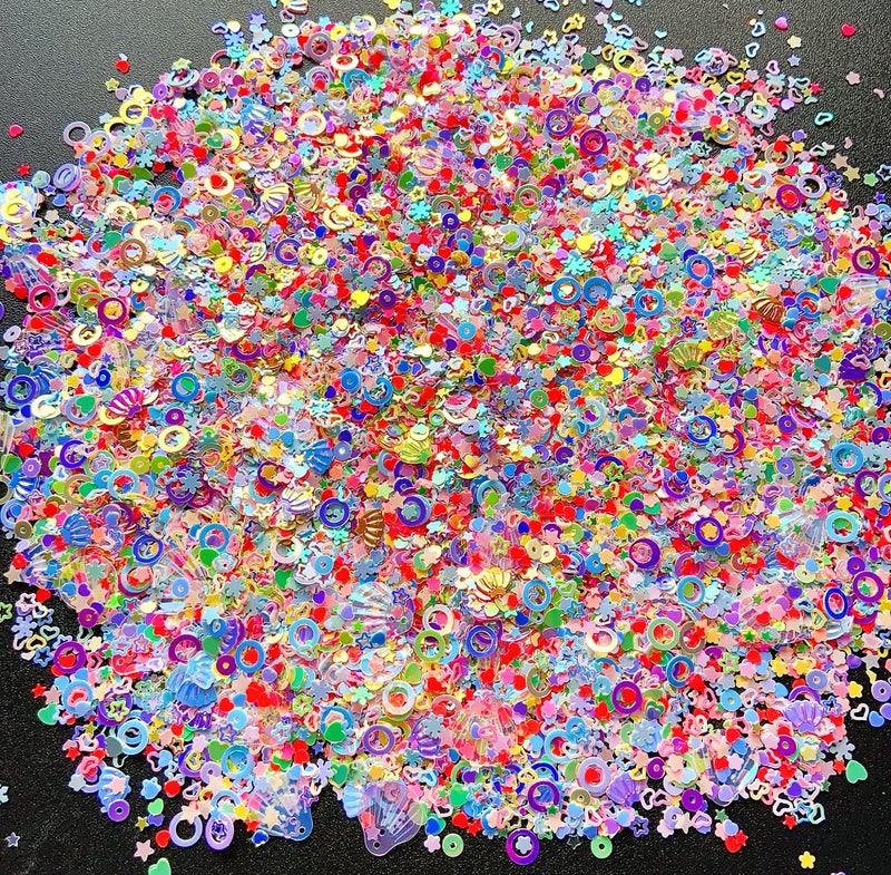EHOPE Heart Star Butterfly Craft Sequins Holographic Nail Glitte Confetti Shell Snowflakes Nail Art Holographic Glitter Nail Art Glitter Sequins for Women Girls Nail Decoration(Mixed colors-50G) - Image 4
