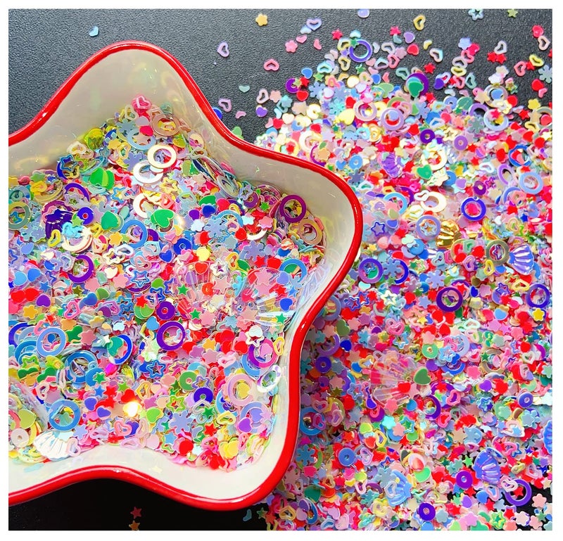 EHOPE Heart Star Butterfly Craft Sequins Holographic Nail Glitte Confetti Shell Snowflakes Nail Art Holographic Glitter Nail Art Glitter Sequins for Women Girls Nail Decoration(Mixed colors-50G) - Image 1