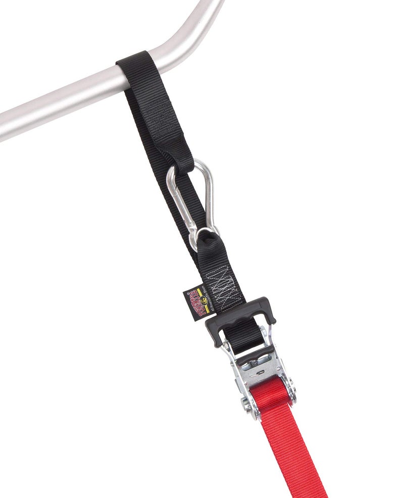 PowerTye 1.5in x 6.5ft Heavy Duty Ratchet Tie-Down Straps with Soft-Tye and Carabiner Hooks - 1,000 lb Working Load Limit / 3,000 lb Breaking Strength - Made in USA - Red/Black Pair - Image 3