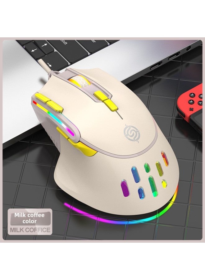 Viper Q15 Wired Gaming Mouse Desktop Computer Notebook Home Office Lighting Macro Programming LOL E-sports-Color:Q15 Wired Mouse 【milk Coffee Color】 - Image 1