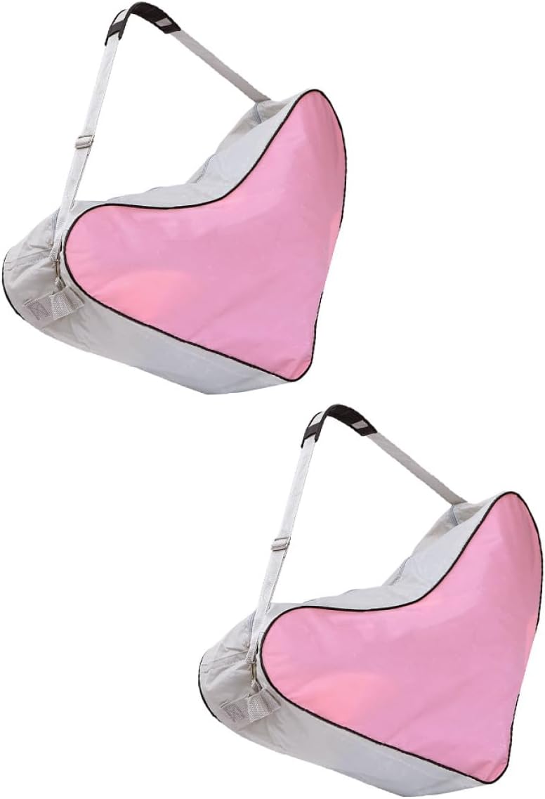 CHILDWEET 2 Pcs Portable Roller Skate Bags Pink Oxford Cloth Triangle Storage Pouches Thickened Sturdy Handbags for Ice Skates Suitable for Outdoor Skating and Travel - Image 1