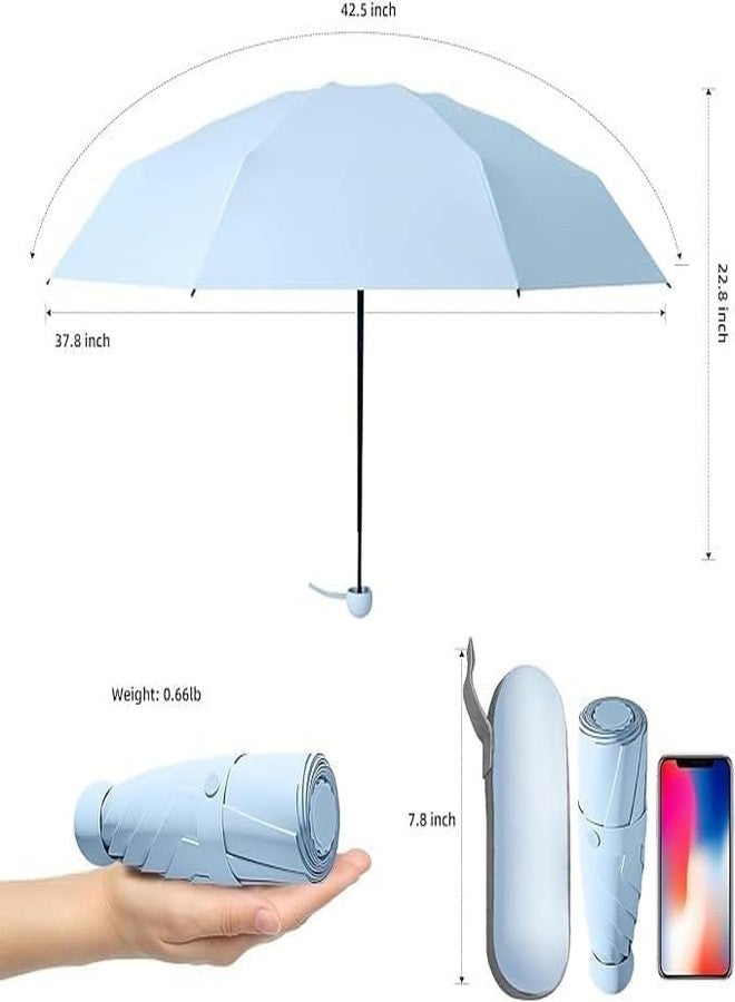 DARKFISH Travel Mini Umbreella with UPF50+ Protection, Small Folding 8 Ribs Compact Umbreella Windproof Strong with Storage Case, Sun Rain Lightweight Portable Pocket UV Umbreella Suitable for Girls Women Purse, - Image 2