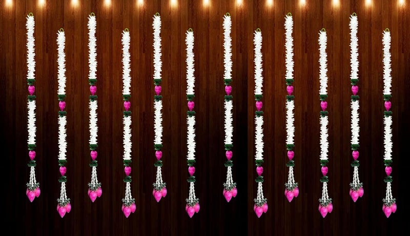 Tia Crafts Tia Crafts Lotus Flowers Garland Decoration for Home Decor Pooja Decor Diwali Decor Wedding Festival Decor Pooja Room Temple Decoration Navratri Durga Puja Worship Large 5 feet 12 