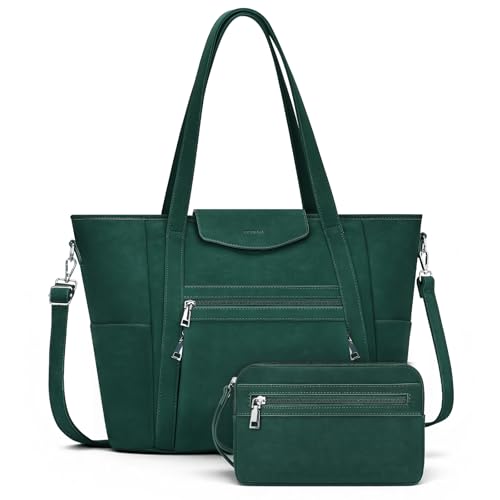 SYTRAH Laptop Bag for Women Designer Leather Laptop Backpack Purse 16 inch Computer Tote Bags for Work Travel with Satchel Purse Green - Image 1