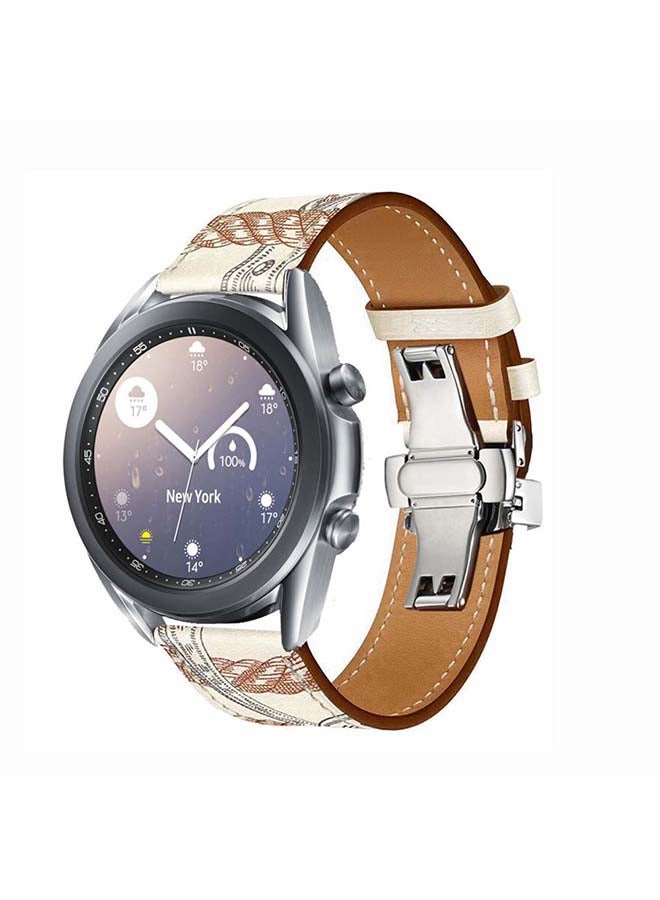 Perfii Replacement Band For Samsung Galaxy Watch3 Blanc Allover Print/White Brown Line - Image 2