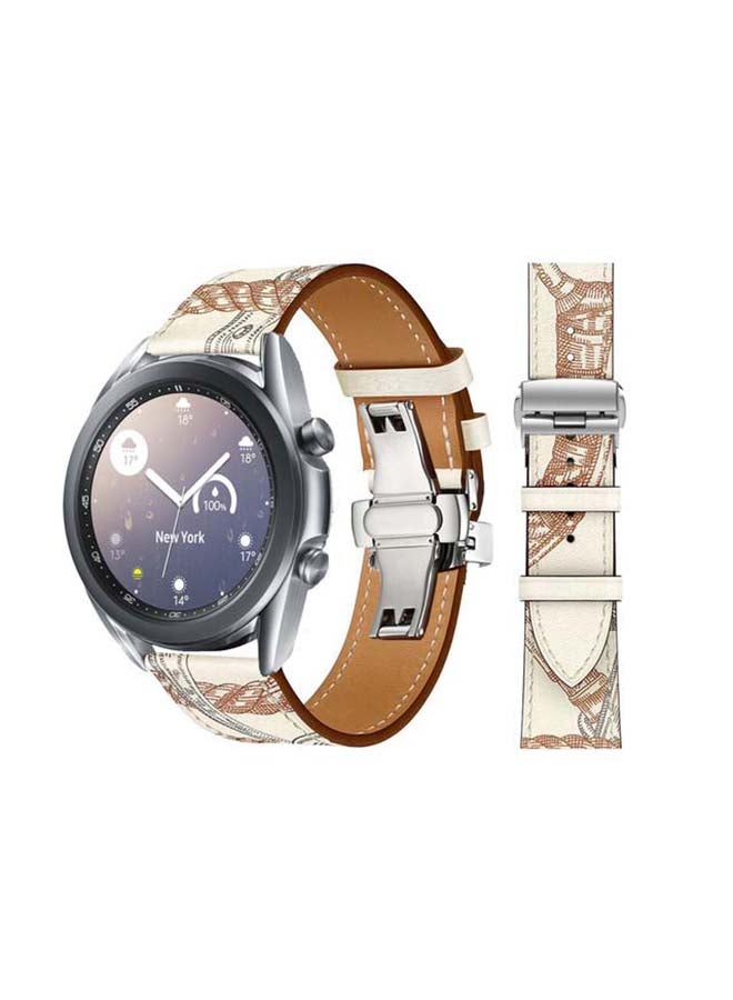 Perfii Replacement Band For Samsung Galaxy Watch3 Blanc Allover Print/White Brown Line - Image 1