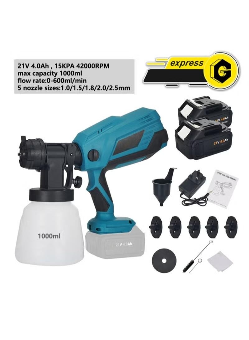 ALongDeng 21V Cordless Paint Sprayer with 2 Batteries 1000ml Electric Paint Spray Gun with 5 Nozzles  3 Patterns High Pressure Spray Gun for Furniture Walls and Home Painting - Image 2