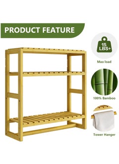 XiuWoo 3 Tier Adjustable Wood Bamboo Home Wall Mounted Storage Rack, Over Toilet Rack, Bathroom Organizer, Bathroom Rack, Storage Organizer Shelf with Towel Bar Shower  - Image 4