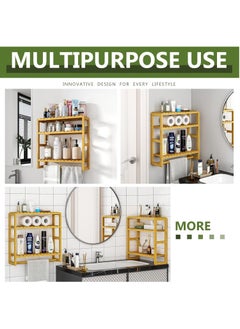 XiuWoo 3 Tier Adjustable Wood Bamboo Home Wall Mounted Storage Rack, Over Toilet Rack, Bathroom Organizer, Bathroom Rack, Storage Organizer Shelf with Towel Bar Shower  - Image 3