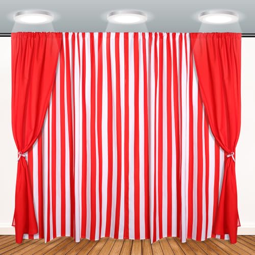 Tingjoo 3 Pcs Carnival Circus Party Decorations Backdrops White Striped Polyester Backdrop Curtains for Carnival Circus Decor Birthday Party Photography BackgroundRedWhiteClassic - Image 1