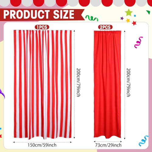 Tingjoo 3 Pcs Carnival Circus Party Decorations Backdrops White Striped Polyester Backdrop Curtains for Carnival Circus Decor Birthday Party Photography BackgroundRedWhiteClassic - Image 3