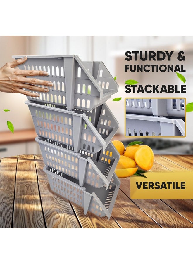 Skywin Tidyfriend Small Plastic Stackable Storage Bins For Pantry, 4-Pack Open Front Storage Bins, Toy Organizers, Kitchen, Bathroom Essentials (Light Grey)  - Image 3