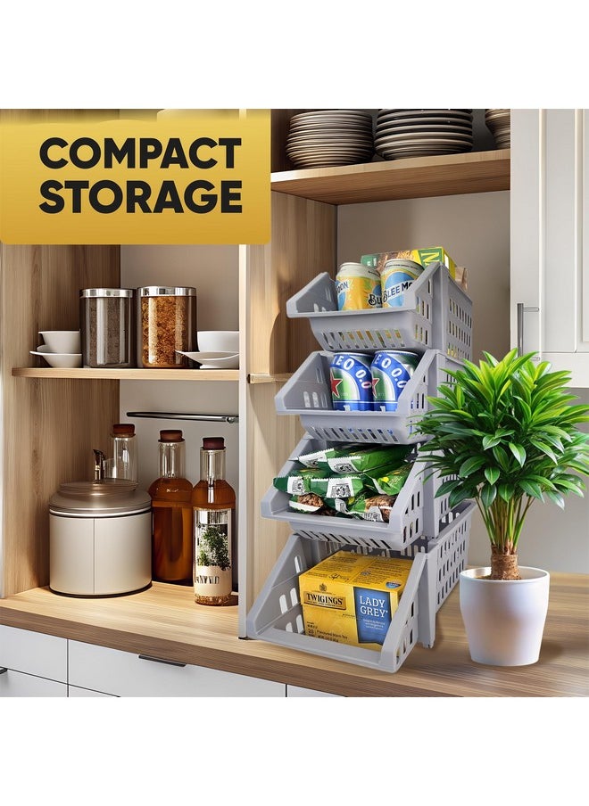 Skywin Tidyfriend Small Plastic Stackable Storage Bins For Pantry, 4-Pack Open Front Storage Bins, Toy Organizers, Kitchen, Bathroom Essentials (Light Grey)  - Image 4