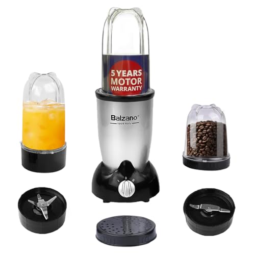 Balzano Bullet Mixer Grinder 500W, 3 Jars, 2 Blades, 2 Lids, Italian Premium Brand, Pulse Function, Blender for Smoothies and Juices/Smoothie Maker, Portable Blender, Grinder for Kitchen, Silver - Image 1