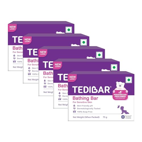 Tedibar Moisturising Baby Bathing Bar with Skin Friendly PH|100% Soap Free|Prevents Dryness & Rashes|Dermatologically Tested 75gm x Pack of 5 - Image 2