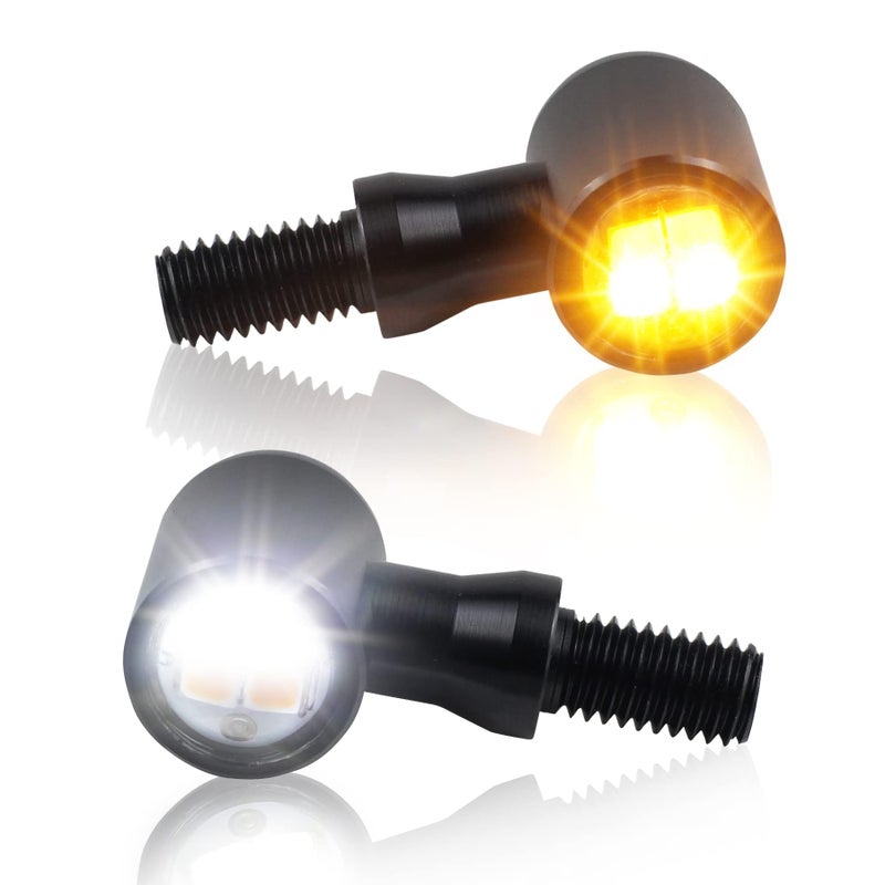 QUASCO Universal Motorcycle Turn Signals Switchback LED Turn Signal Kit Front Mini Blinkers Compatible with Harley Honda Suzuki Triumph Yamaha Ovral